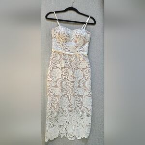 David’s Bridal DB Studio Paisley Lace Illusion Sheath Dress, Sheer Hem, Size 0